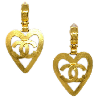 Chanel Vintage CC Heart Cut Out Drop Clip-On Earrings Metal, GOLD, GOLD_PLATED, Earrings