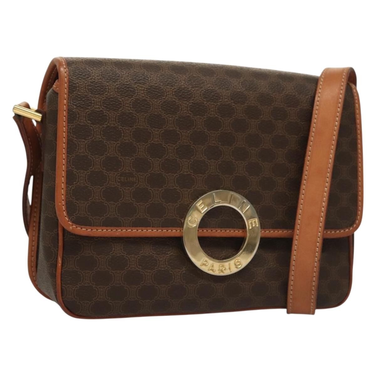 Celine Macadam Shoulder Bag PVC Leather, BROWN, CANVAS, Shoulder bag