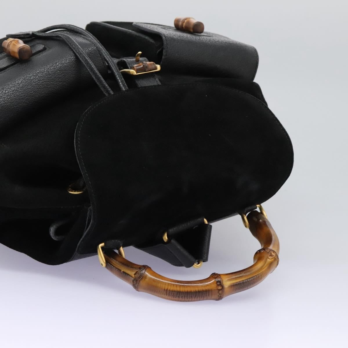 Gucci Vintage Bamboo Backpack Suede, BLACK, SUEDE, Backpack