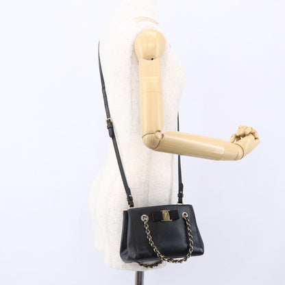 Salvatore Ferragamo Vala Shoulder Bag Leather, BLACK, LEATHER, Shoulder bag