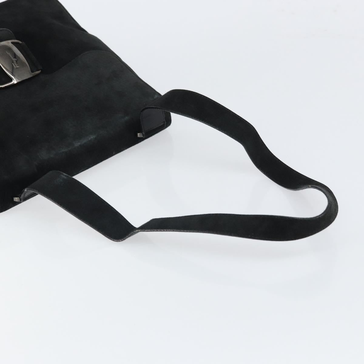 Salvatore Ferragamo Vala Shoulder Bag Suede, BLACK, SUEDE, Shoulder bag