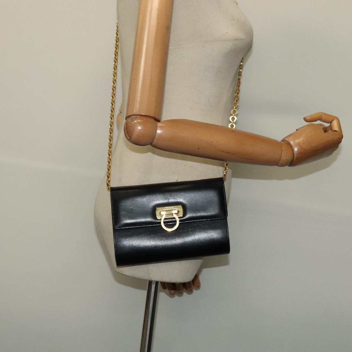 Salvatore Ferragamo Gancini Box Crossbody Bag Leather, BLACK, LEATHER, Shoulder bag