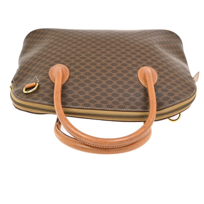 Celine Vintage Macadam Handbag Canvas and Leather, BROWN, CANVAS, Handbag