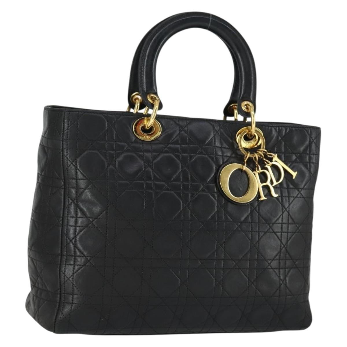 Christian Dior Vintage Lady Dior Bag Cannage Quilt Lambskin, BLACK, LEATHER, Handbag