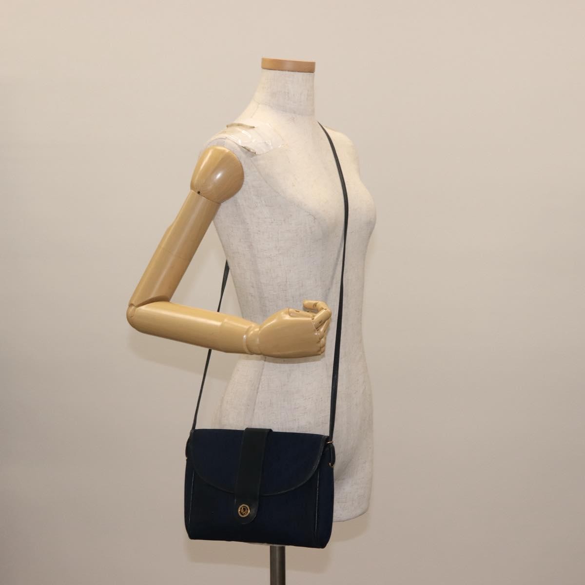 Christian Dior Vintage Trotter Shoulder Bag Canvas, NAVY, CANVAS, Shoulder bag