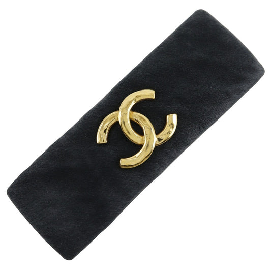 Chanel Coco mark barette Gold plated, BLACK, SUEDE, Head accessory