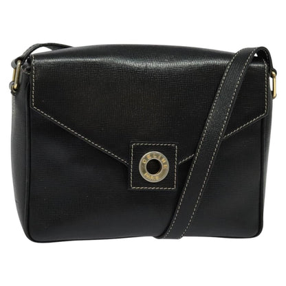 Celine Vintage Circle Logo Crossbody Bag Leather, BLACK, LEATHER, Crossbody bag