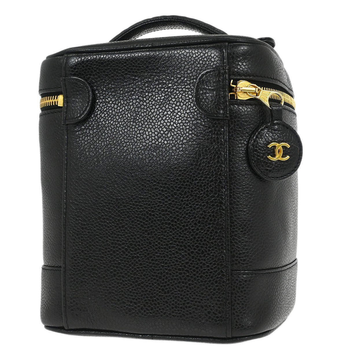 Chanel Vintage Timeless Cosmetic Case Caviar, BLACK, LEATHER, Handbag