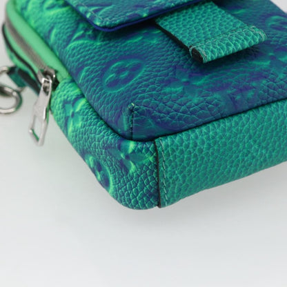 Louis Vuitton Double Phone Pouch NM Monogram Shadow Leather, Green, Leather, Clutch