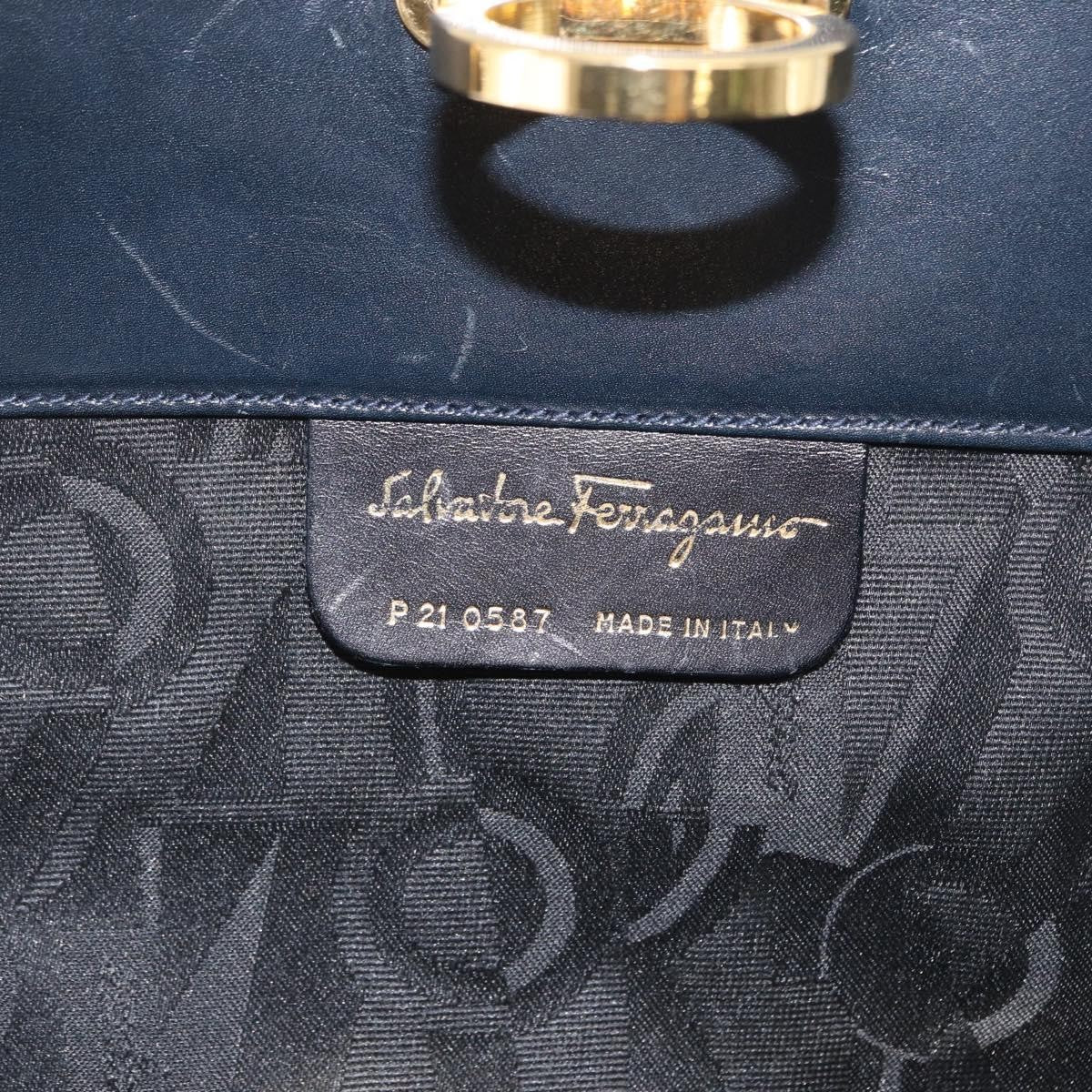Salvatore Ferragamo Vintage Gancini Chain Shoulder Bag Leather, NAVY, LEATHER, Shoulder bag