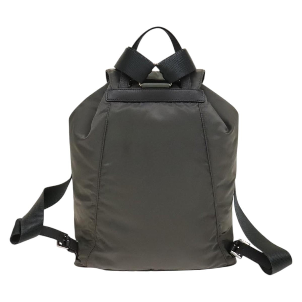 Prada Front Zip Drawstring Backpack Tessuto, GRAY, NYLON, Backpack