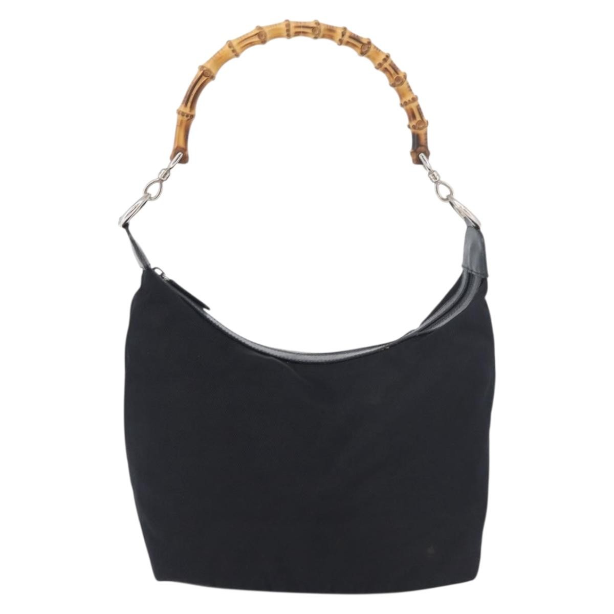 Gucci Vintage Bamboo Hobo Nylon, Navy, Nylon, Shoulder Bag