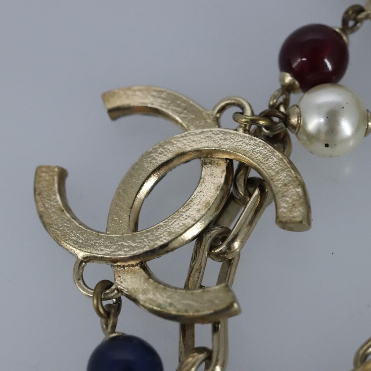 Chanel Vintage Double Strand CC Pendant Necklace Metal with Crystals, GOLD, METAL, Necklace