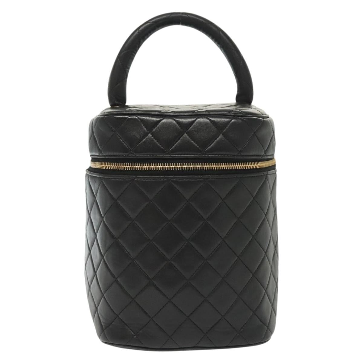 Chanel Vintage Cosmetic Case Quilted Lambskin, BLACK, LEATHER, Clutche & pouche