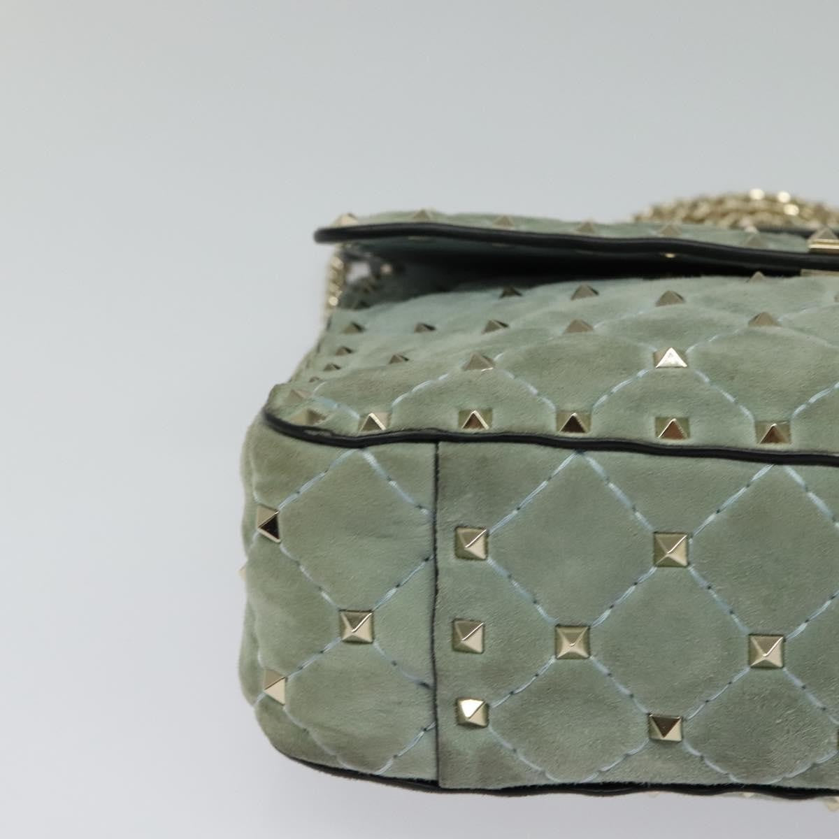 Valentino Garavani Rockstud Spike Flap Bag Quilted Suede, BLUE, SUEDE, Shoulder bag