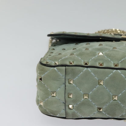 Valentino Garavani Rockstud Spike Flap Bag Quilted Suede, BLUE, SUEDE, Shoulder bag
