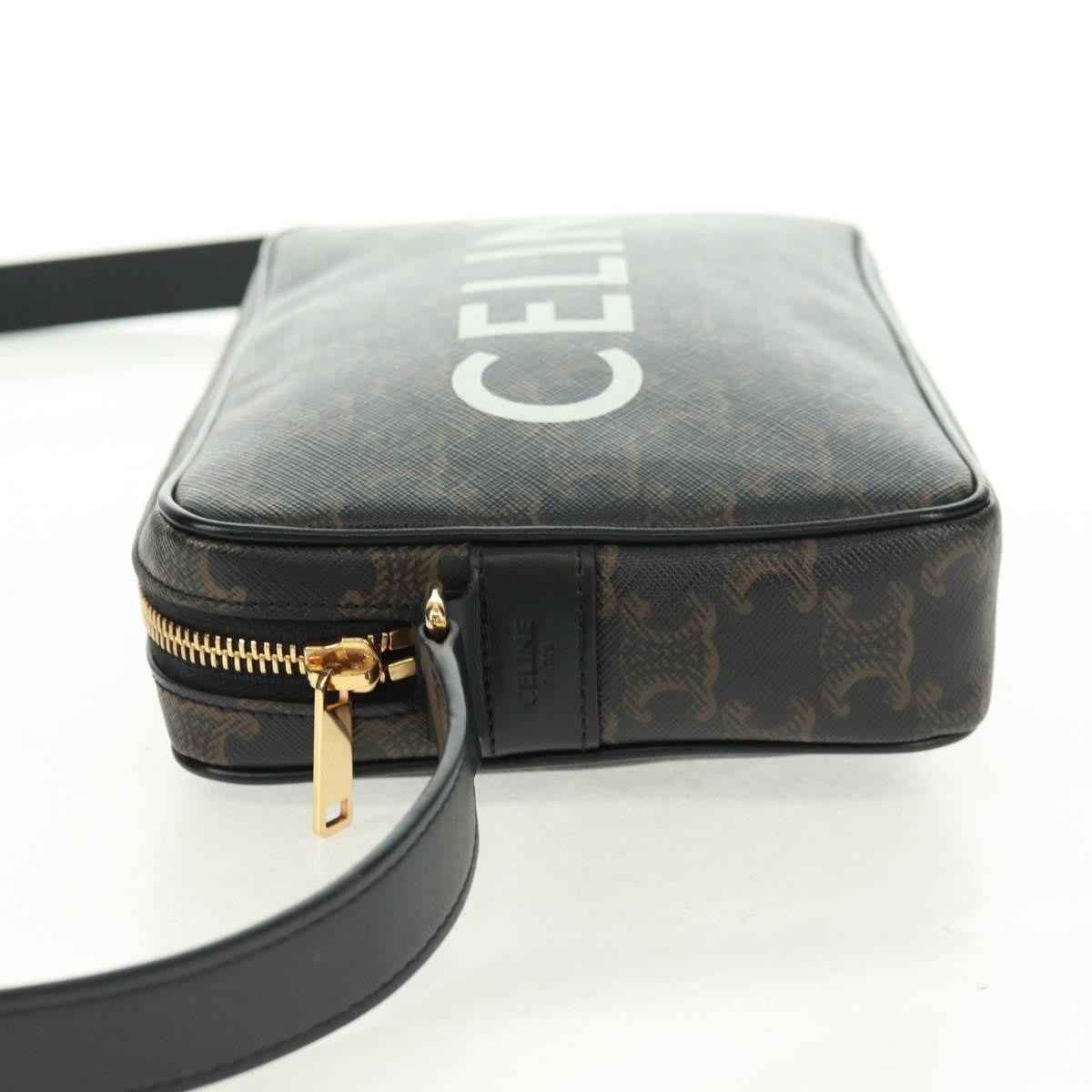 Celine Logo Messenger Bag Triomphe Coated Canvas, Black, PVC, Shoulder Bag
