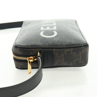 Celine Logo Messenger Bag Triomphe Coated Canvas, Black, PVC, Shoulder Bag