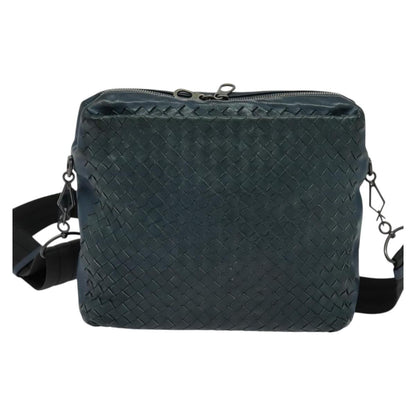 Bottega Veneta Flat Messenger Bag Intrecciato Nappa, BLUE, LEATHER, Shoulder bag