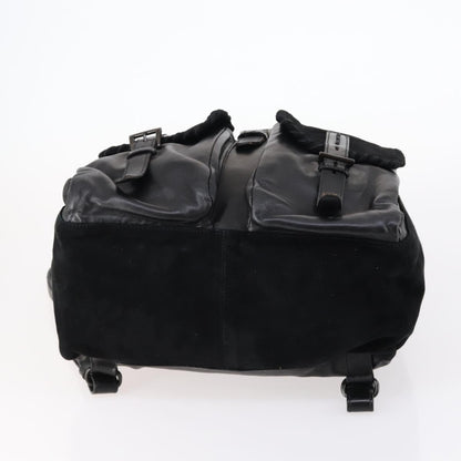 Prada Vela Double Front Pocket Backpack Leather, BLACK, LEATHER, Backpack