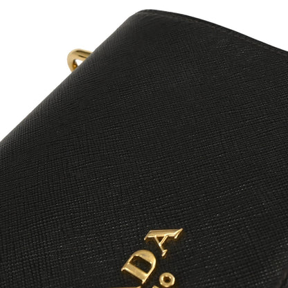 Prada Chain Flap Crossbody Bag Saffiano Leather, BLACK, LEATHER, Shoulder bag