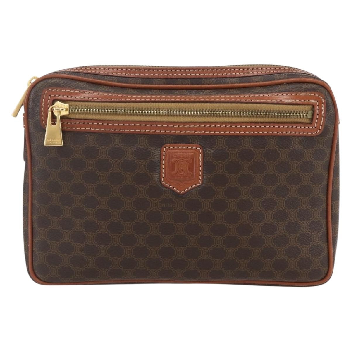 Celine Macadam Pochette Canvas and Leather, BROWN, PVC, Clutche & pouche