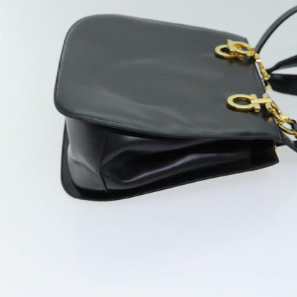 Salvatore Ferragamo Gancini handbag Leather, BLACK, LEATHER, Handbag