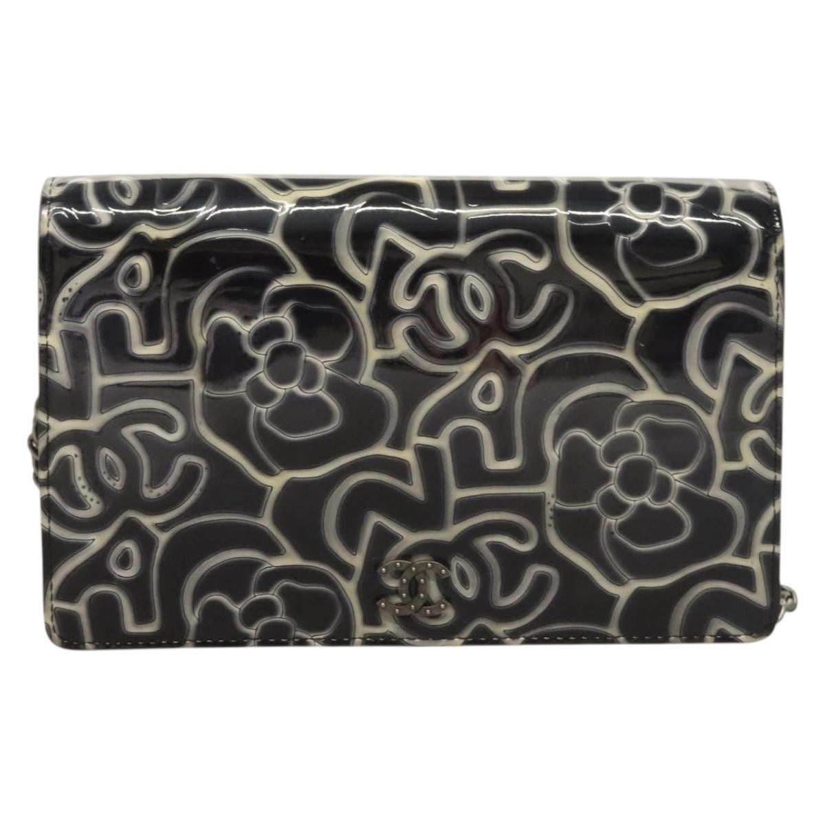 Chanel Wallet on Chain Camellia Patent, GRAY, PATENT_LEATHER, Shoulder bag