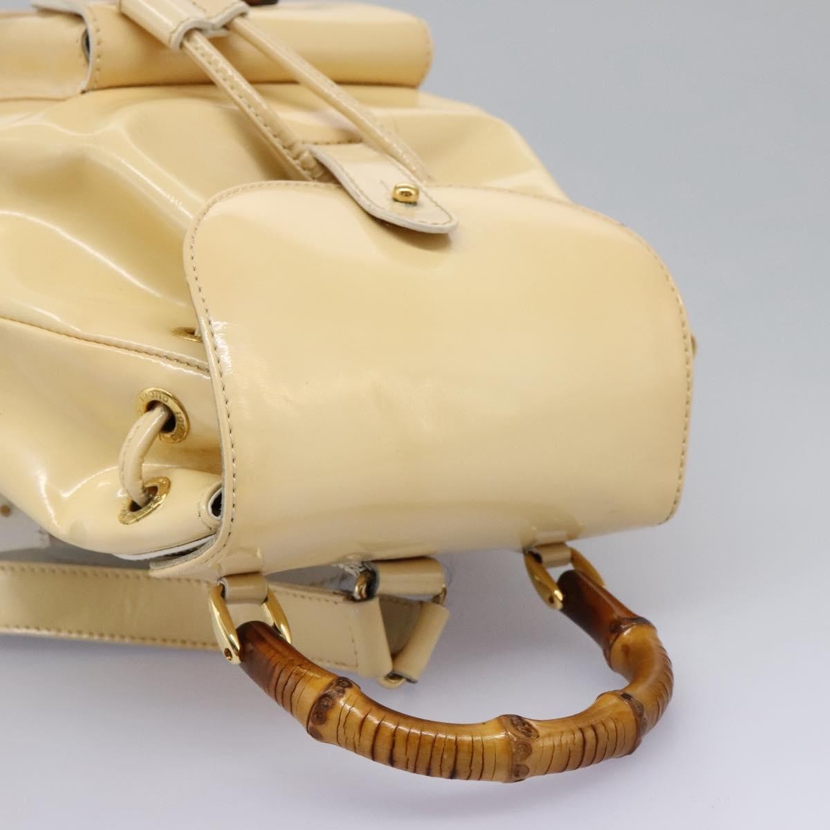 Gucci Vintage Bamboo Backpack Patent, Beige, Patent Leather, Backpack
