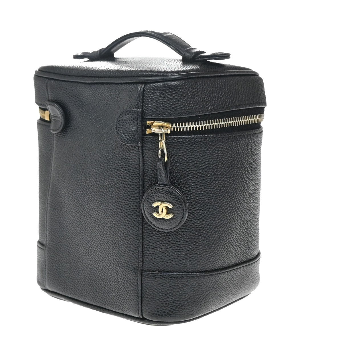 Chanel Vintage Timeless Cosmetic Case Caviar, BLACK, LEATHER, Clutche & pouche