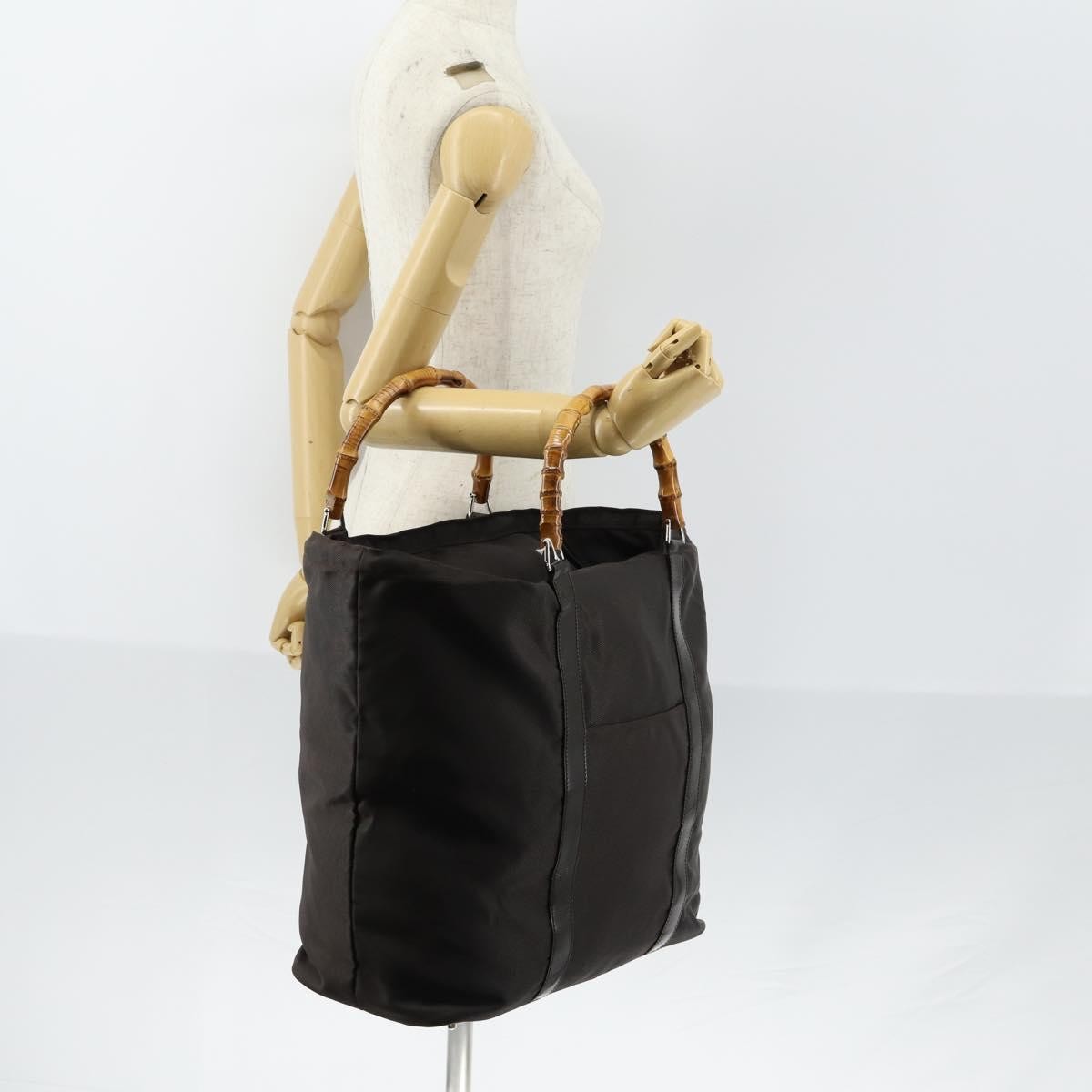 Gucci Vintage Bamboo Handle Tote Nylon, BROWN, NYLON, Tote bag