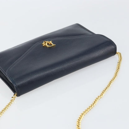 Christian Dior Vintage Chain Flap Shoulder Bag Leather, NAVY, LEATHER, Shoulder bag