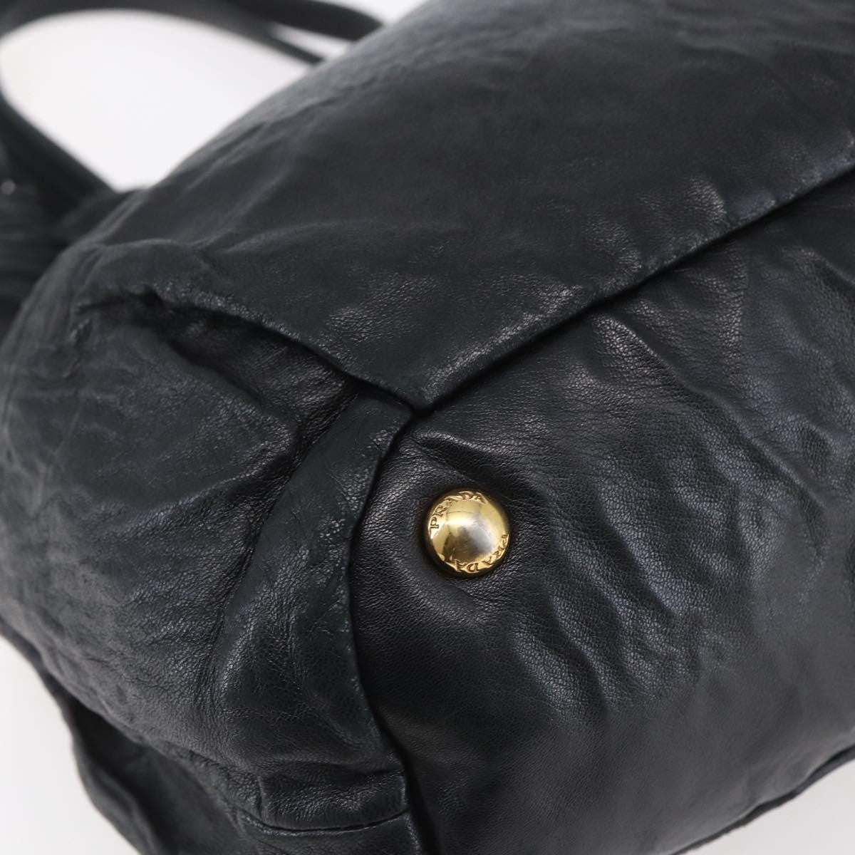 Prada Bow Tie Pleated Tote Leather, BLACK, LEATHER, Handbag