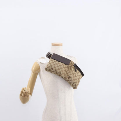 Gucci Vintage Double Belt Bag GG Canvas with Leather, BEIGE, CANVAS, Clutche & pouche