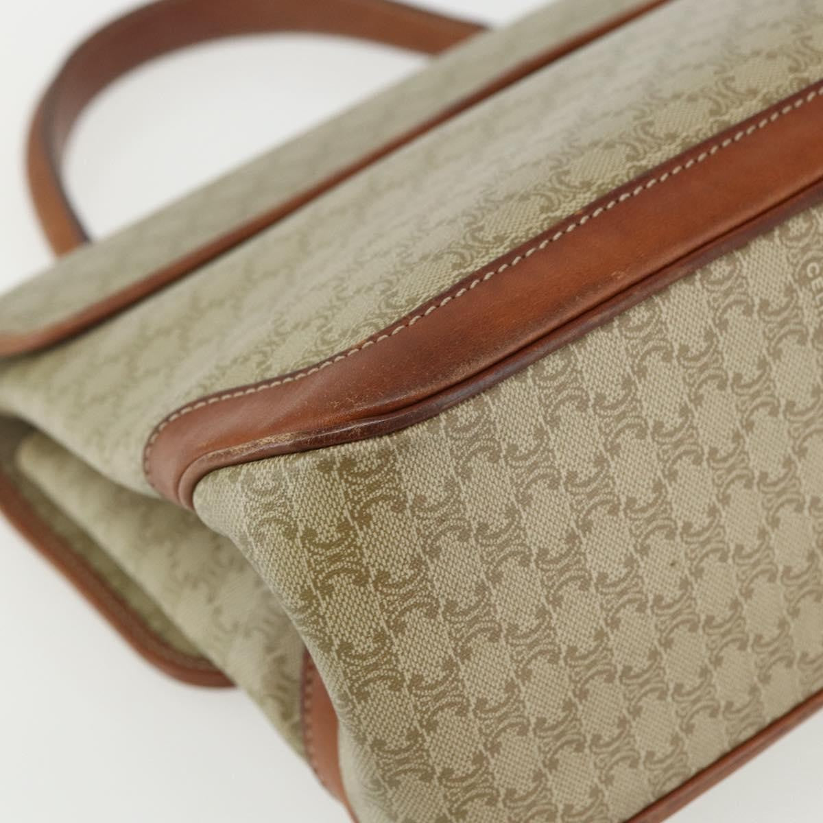 Celine Vintage Macadam Handbag Canvas and Leather, BEIGE, CANVAS, Handbag