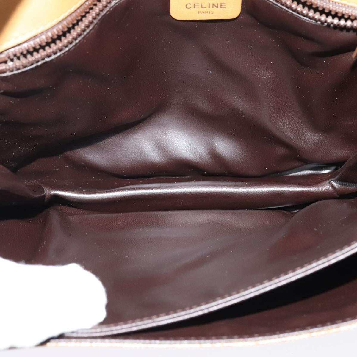 Celine Vintage Macadam Shoulder Bag Canvas and Leather, Beige, Canvas, Shoulder Bag