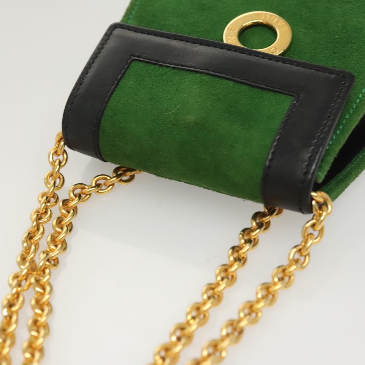 Celine Circle logo Suede and Leather, GREEN, SUEDE, Clutche & pouche