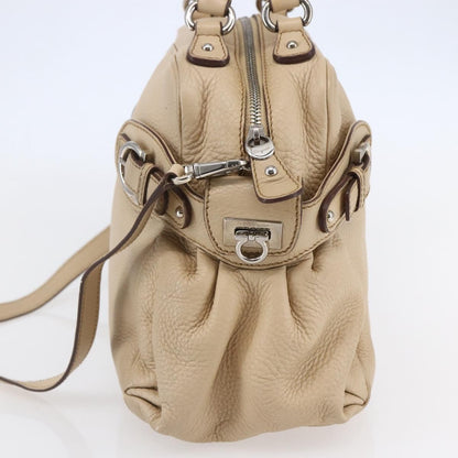 Salvatore Ferragamo Gancini handbag Leather, BEIGE, LEATHER, Shoulder bag