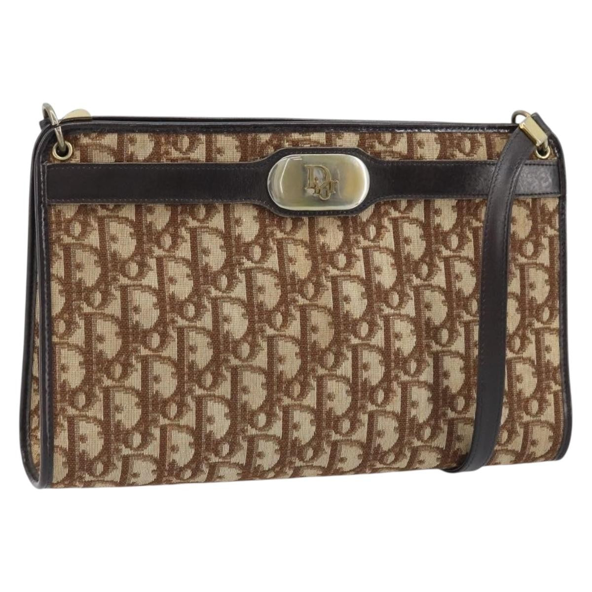 Christian Dior Vintage Trotter Shoulder Bag Canvas, BEIGE, CANVAS, Shoulder bag