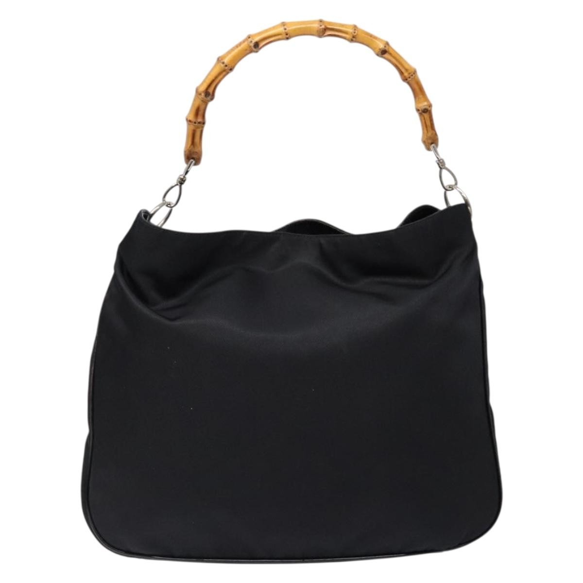Gucci Vintage Bamboo Handle Tote Nylon, Black, Nylon, Tote Bag
