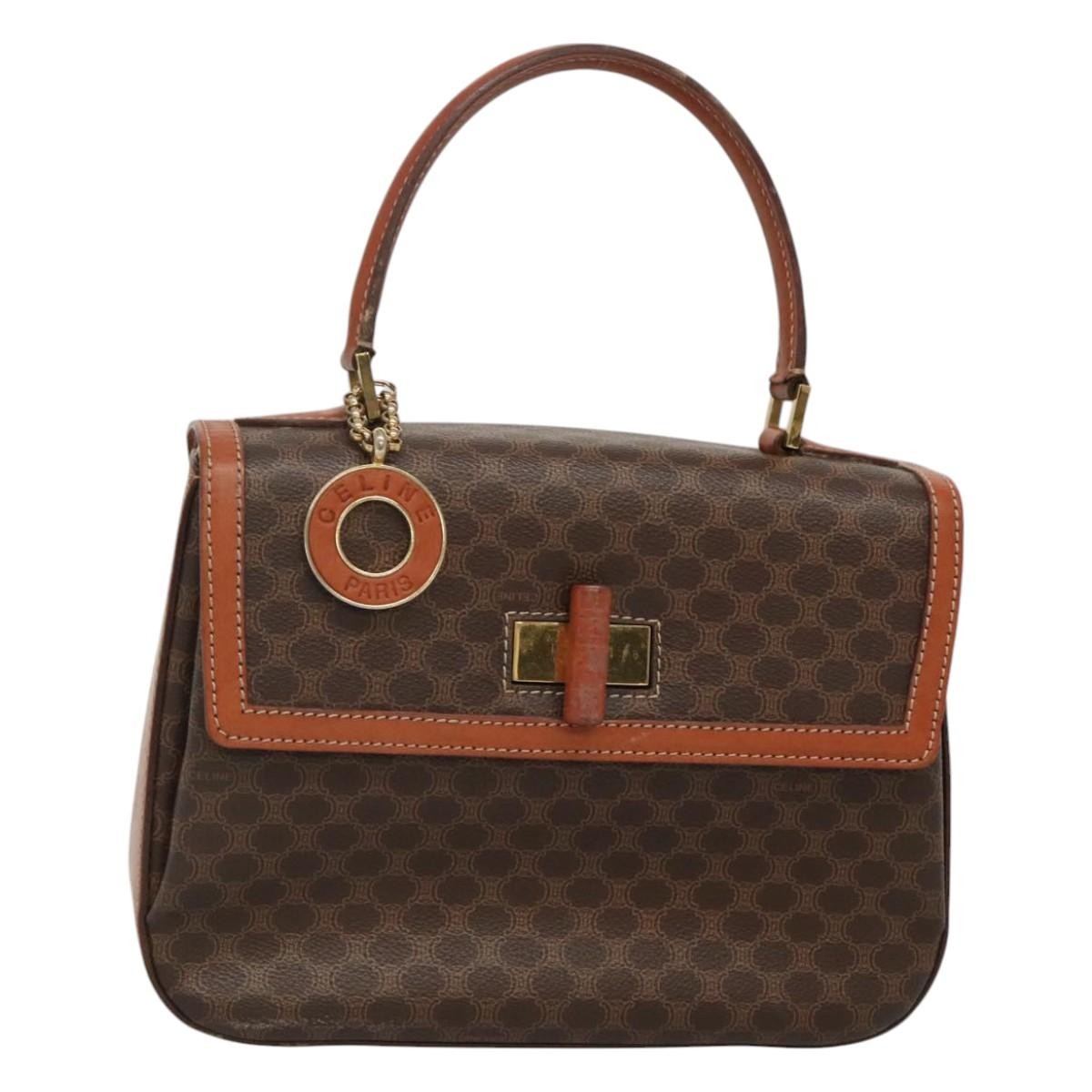 Celine Vintage Convertible Top Handle Bag Macadam Coated Canvas, BROWN, CANVAS, Handbag