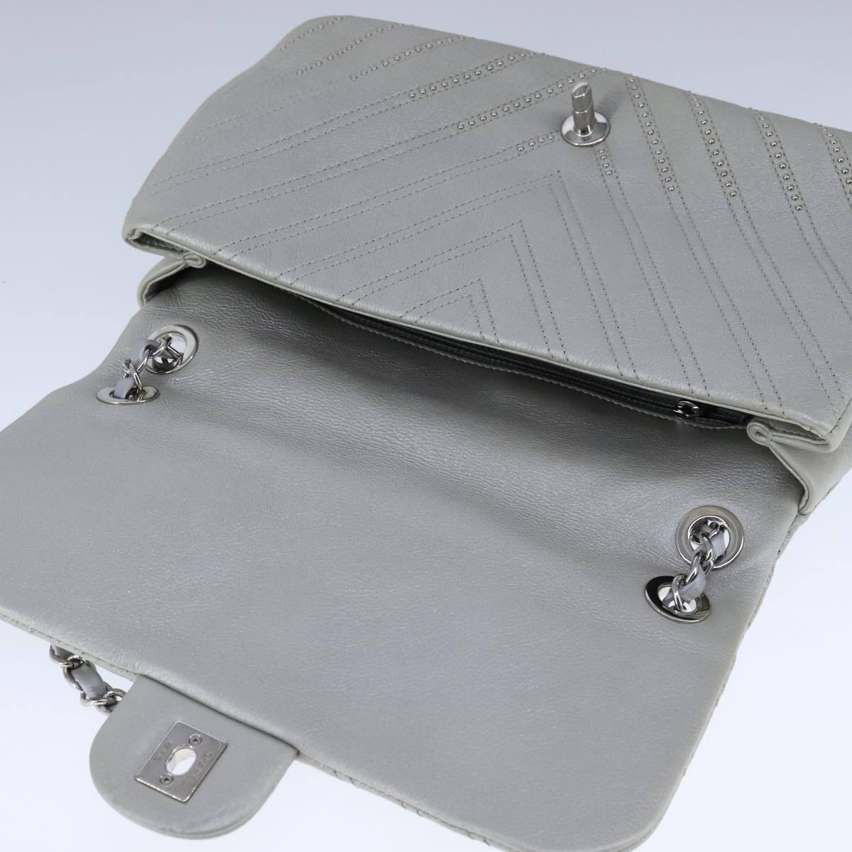 Chanel Vintage Classic Single Flap Bag Stitched Calfskin, GRAY, LEATHER, Shoulder bag