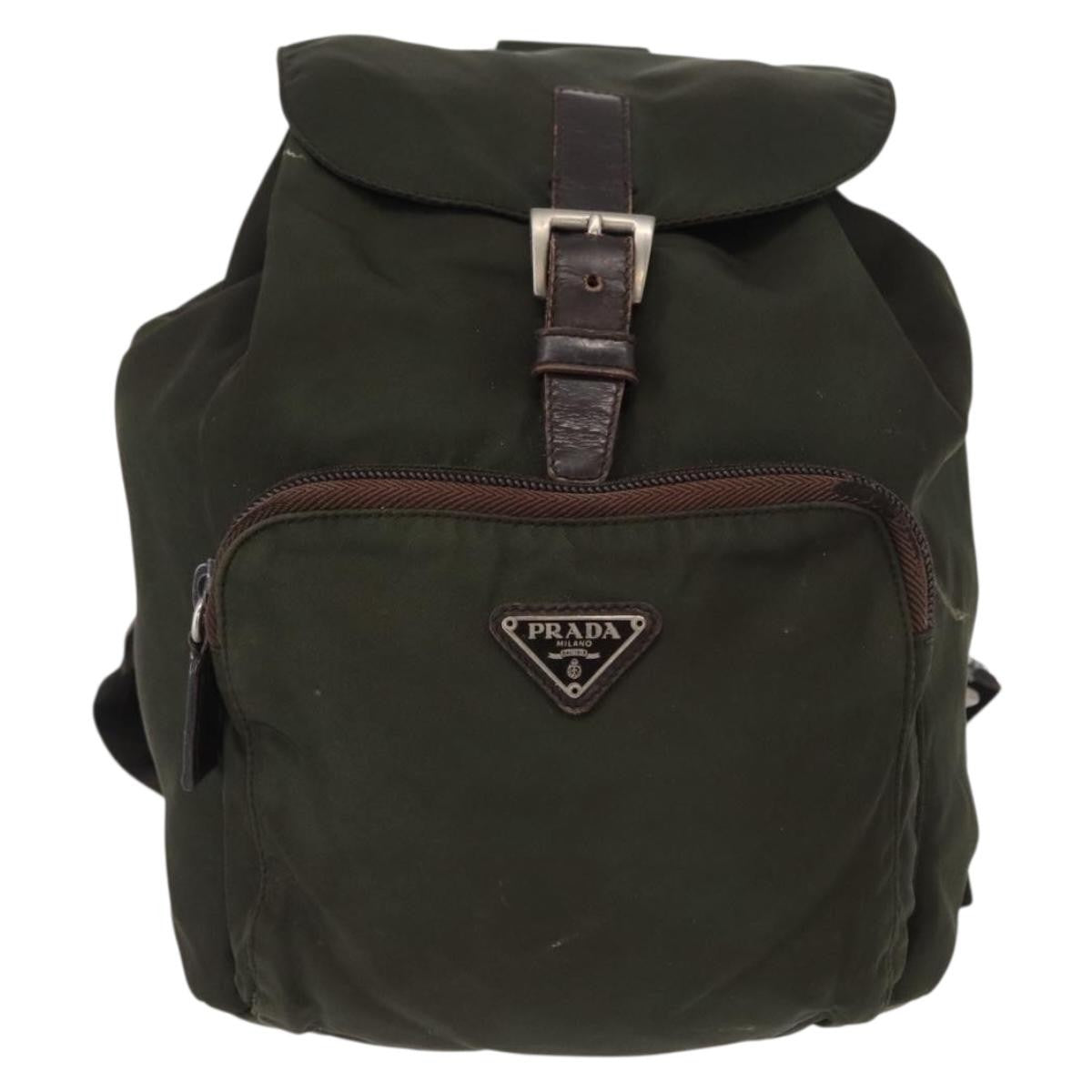 Prada Front Pocket Backpack Tessuto, Khaki, Nylon, Backpack