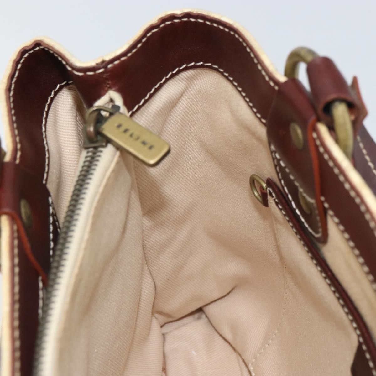 Celine Vintage Macadam Handbag Canvas and Leather, BEIGE, CANVAS, Handbag