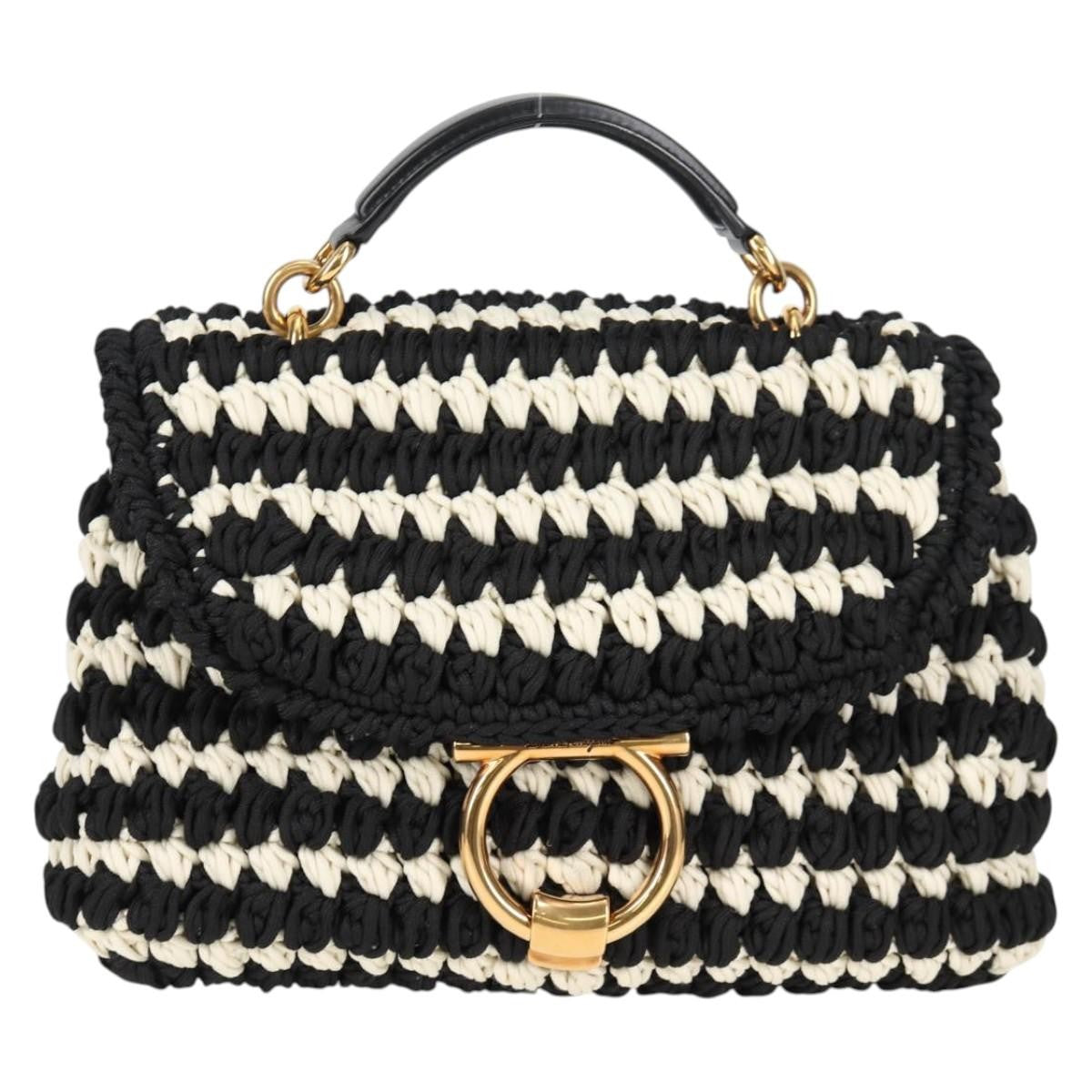 Salvatore Ferragamo Margot Satchel Braided Fabric, WHITE, POLYESTER, Handbag