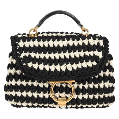 Salvatore Ferragamo Margot Satchel Braided Fabric, WHITE, POLYESTER, Handbag