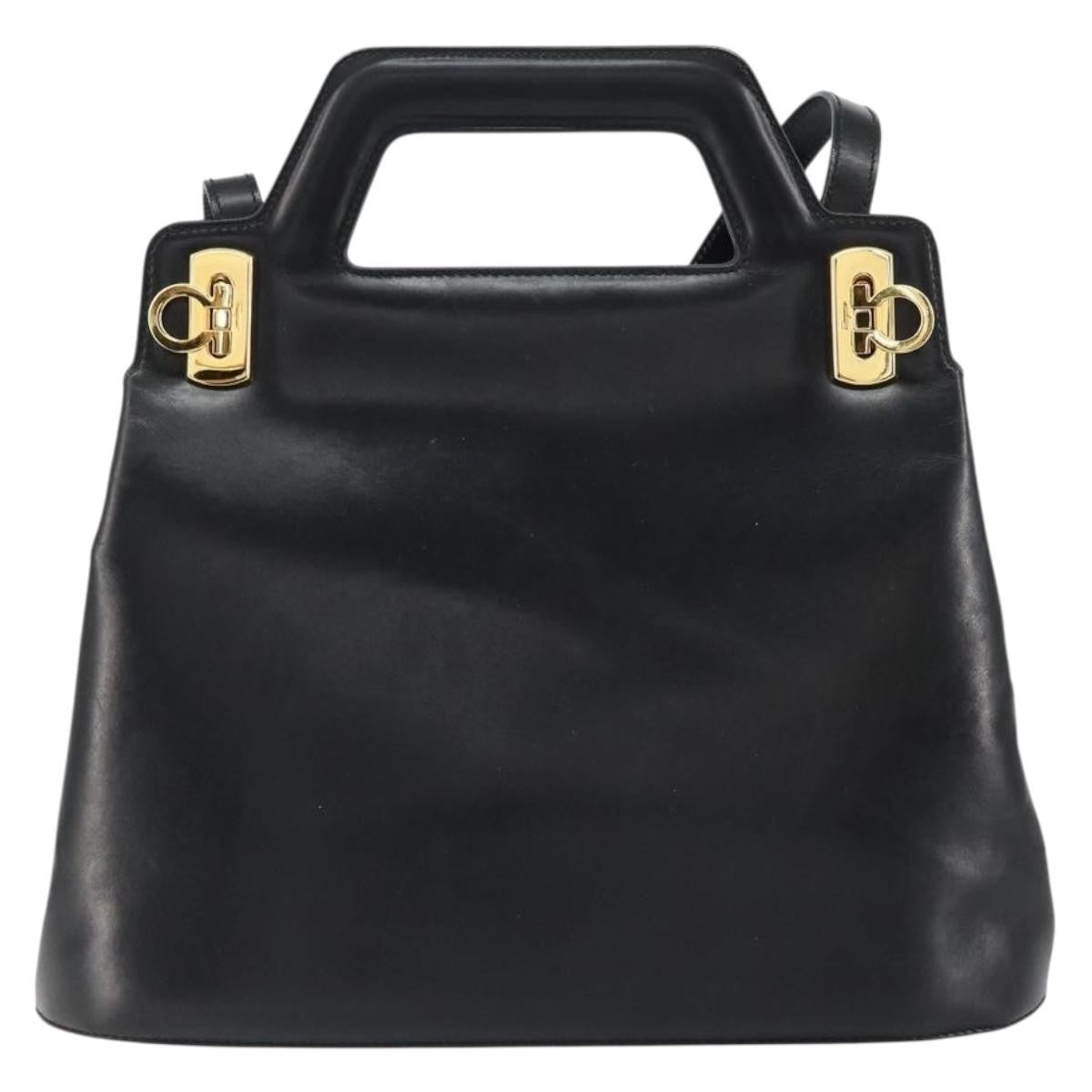 Salvatore Ferragamo Wanda Handbag Leather, BLACK, LEATHER, Handbag