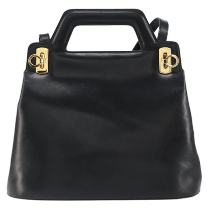 Salvatore Ferragamo Wanda Handbag Leather, BLACK, LEATHER, Handbag