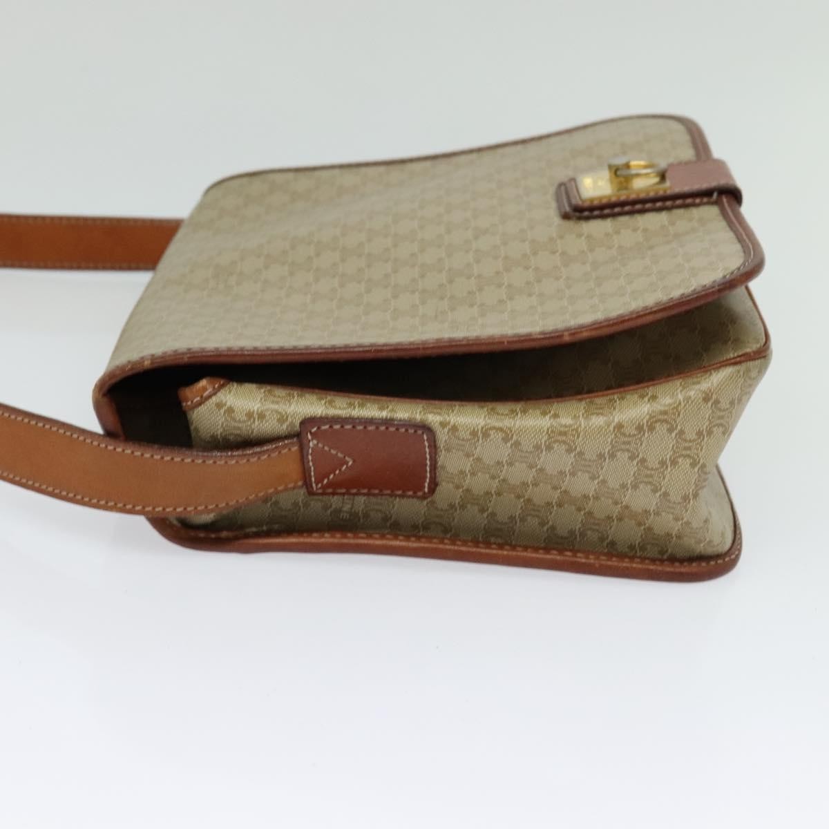 Celine Vintage Macadam Shoulder Bag Canvas and Leather, BEIGE, CANVAS, Shoulder bag