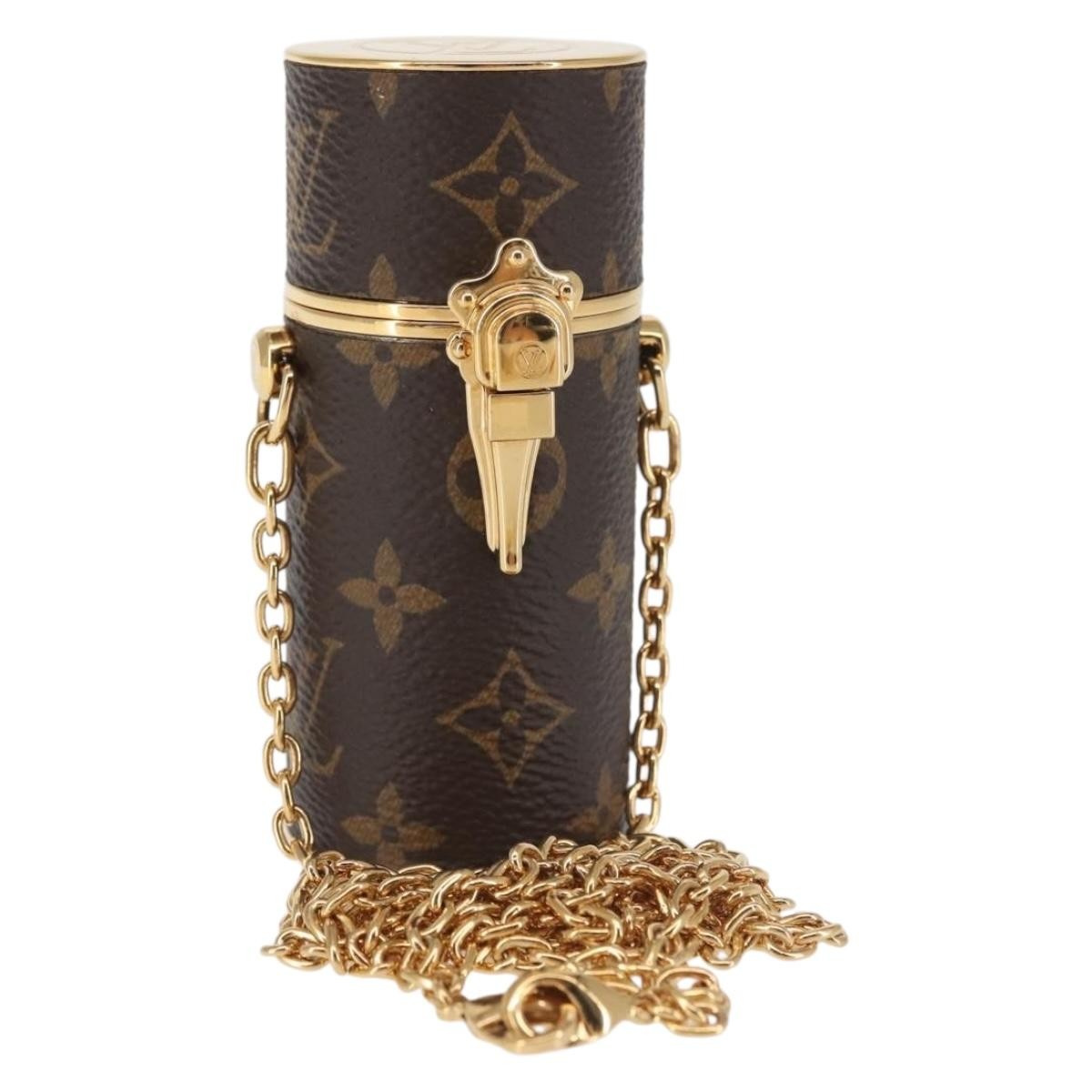 Louis Vuitton Lipstick Case on Chain Monogram Canvas, BROWN, CANVAS, Clutche & pouche